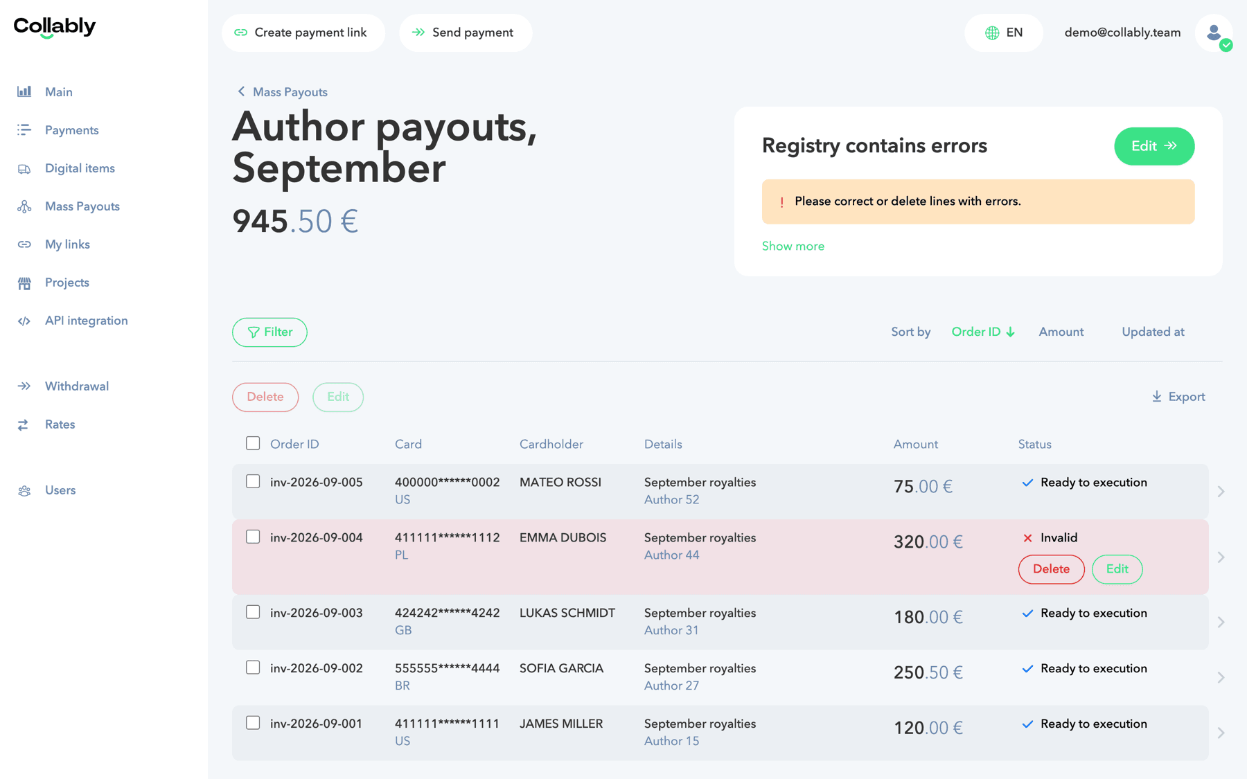 A registry with one invalid row
