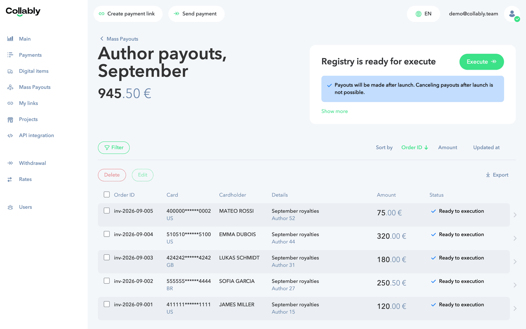 The registry is ready; the Execute button